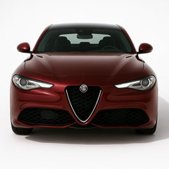 1:24 Alfa Romeo Giulia (2016+) diecast model car – red Italian sports sedan with signature V-shaped grille, front view.