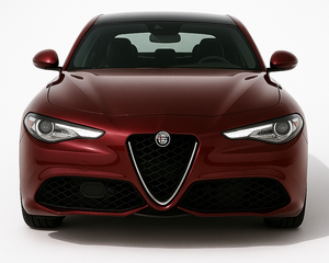 1:24 Alfa Romeo Giulia (2016+) diecast model car – red Italian sports sedan with signature V-shaped grille, front view.