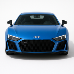 1:18 Audi R8 V10 (2019–2023) diecast model car – blue German supercar with sharp LED headlights, front view.