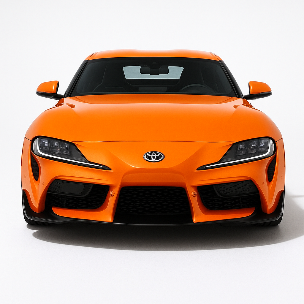 1:24 Toyota GR Supra A90 (2019+) diecast model car in bright orange – sporty front view with aggressive aerodynamic styling.