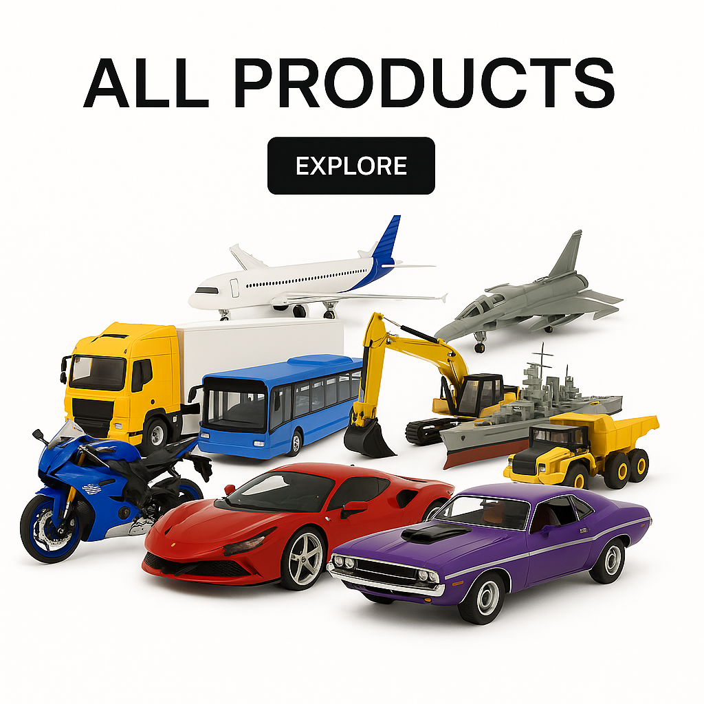 All diecast model products – full collection of cars, trucks, aircraft, motorcycles and more