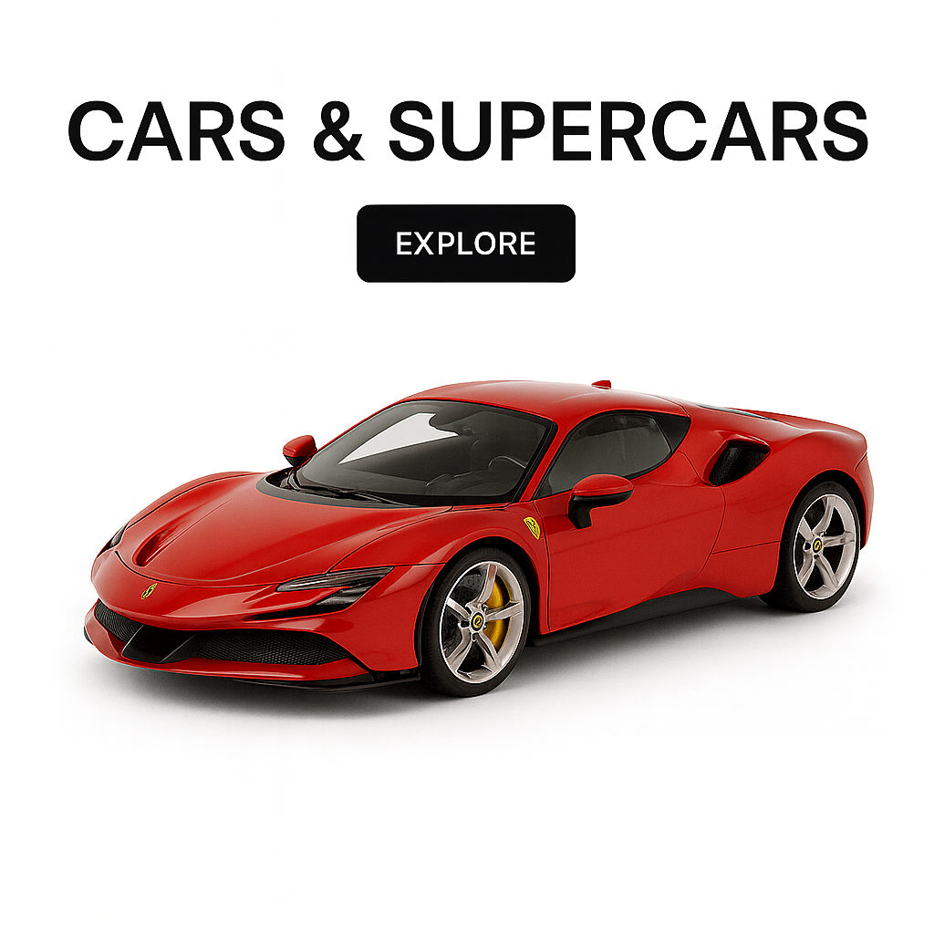 Red Ferrari diecast model car on a white background – Cars & Supercars category at ModelCarPlanet.