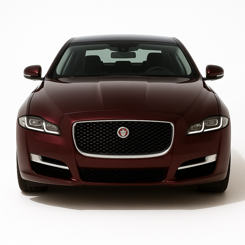1:24 Jaguar XJ X351 (2010–2019) diecast model car in red – luxury sedan front view with signature mesh grille and sleek headlights.