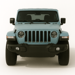 1:43 Jeep Wrangler JL (2018+) diecast model car in blue – iconic off-road SUV front view with seven-slot grille and round headlights.