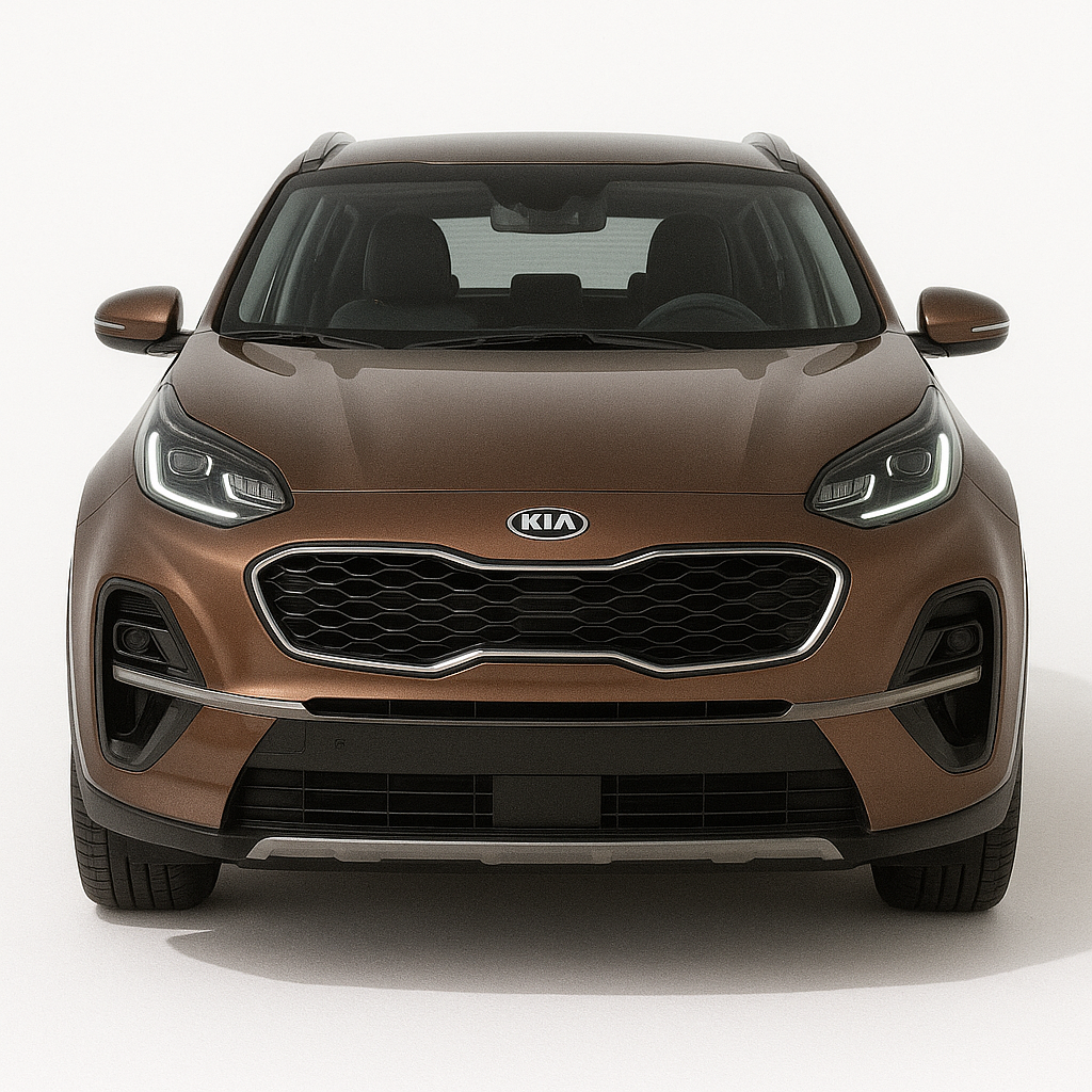 1:32 Kia Sportage QL facelift (2018–2021) diecast model car in brown – modern compact SUV front view with LED headlights and bold grille.