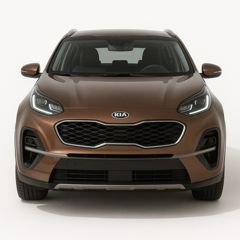 1:32 Kia Sportage QL facelift (2018–2021) diecast model car in brown – modern compact SUV front view with LED headlights and bold grille.