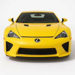 1:43 Lexus LFA (2010–2012) diecast model car in yellow – front view of the iconic V10 exotic supercar with aerodynamic styling.
