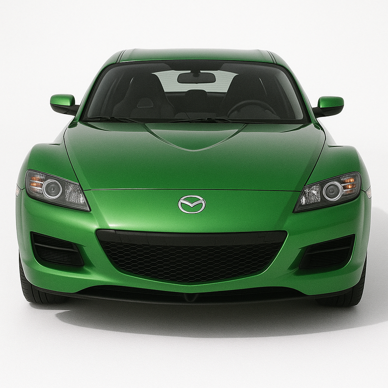 1:32 Mazda RX-8 (2003–2012) diecast model car in green – sporty front view with rotary-engine coupe styling.