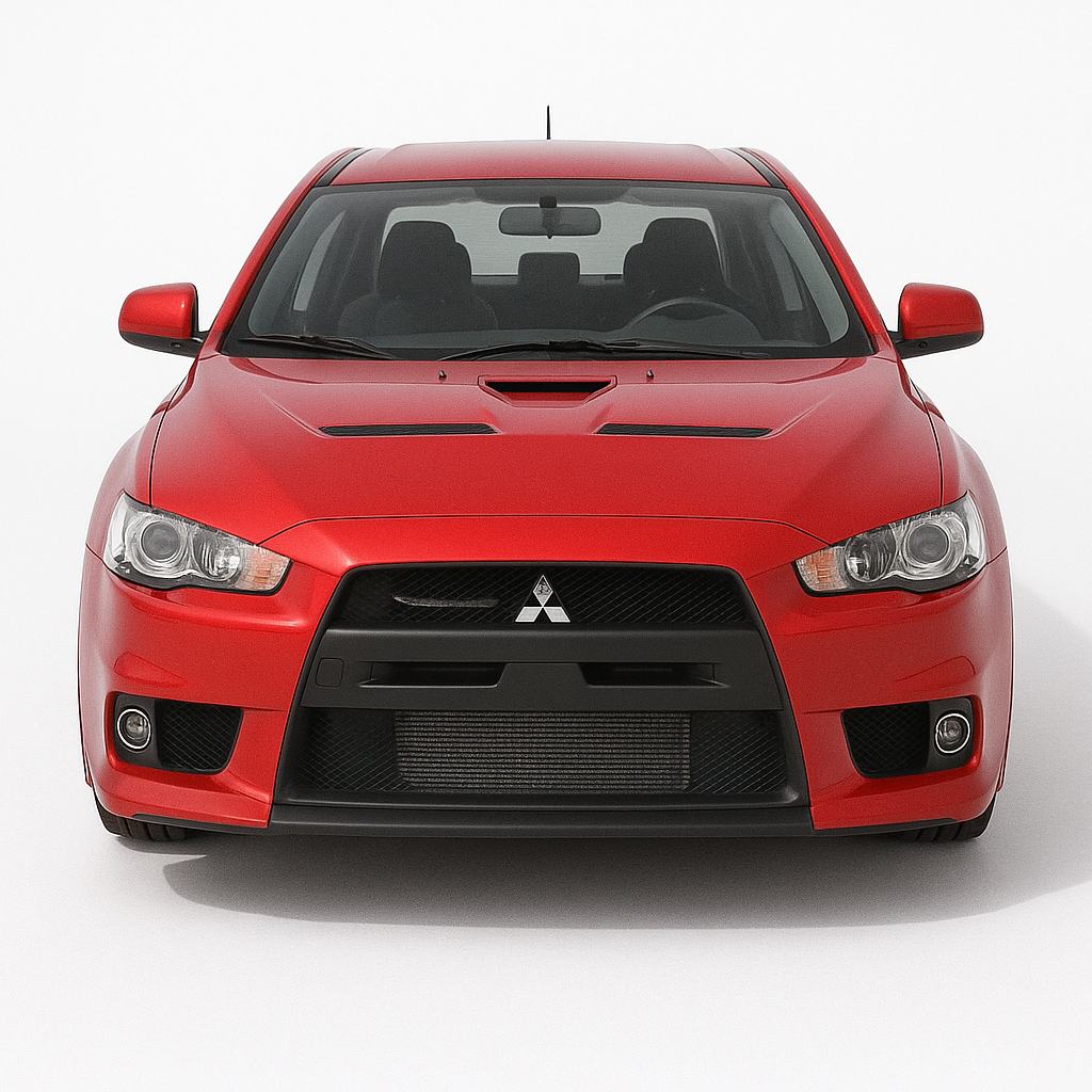 1:18 Mitsubishi Lancer Evolution X (2007–2016) diecast model car in red – performance sedan front view with aggressive rally-inspired design.