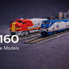 1:160 scale miniature train models on studio background