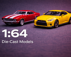 1:64 scale die-cast car models miniature vehicles on studio background