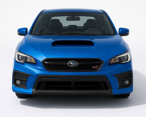 1:64 Subaru WRX STI VA (2014–2021) diecast model car in blue – front view with hood scoop and rally-inspired performance styling.