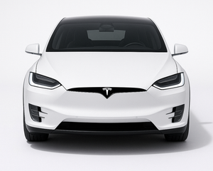 1:18 Tesla Model X (2021 generation) diecast model car in white – detailed front view with modern LED headlights.