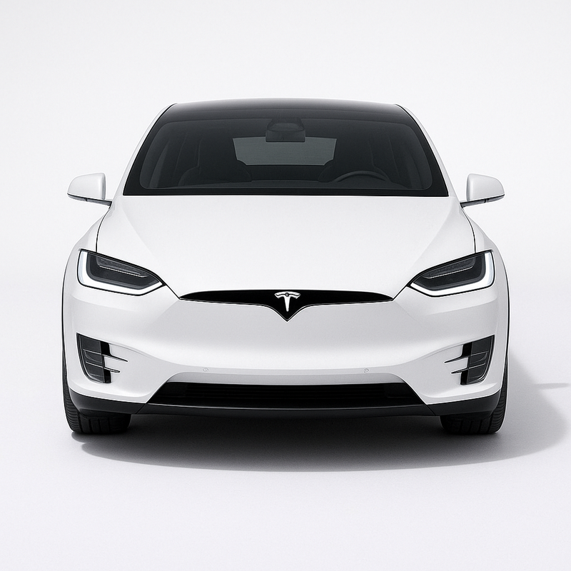 1:18 Tesla Model X (2021 generation) diecast model car in white – detailed front view with modern LED headlights.