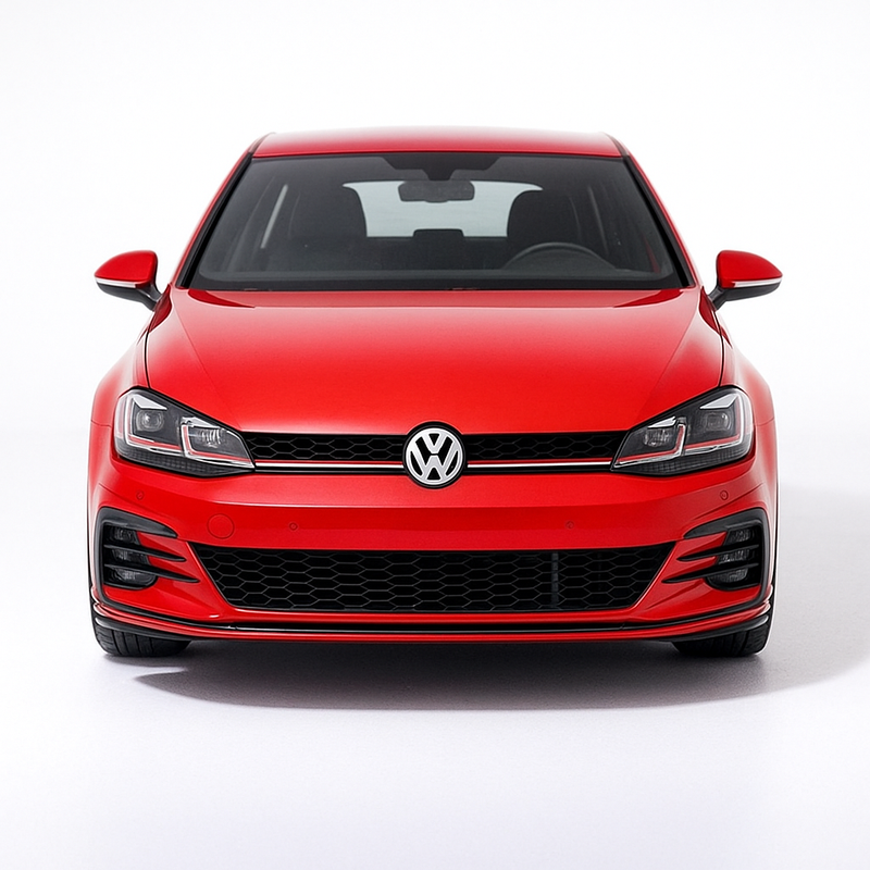 1:64 Volkswagen Golf GTI Mk7 (2013–2020) diecast model car in red – compact hot hatch front view with sporty grille and LED headlights.