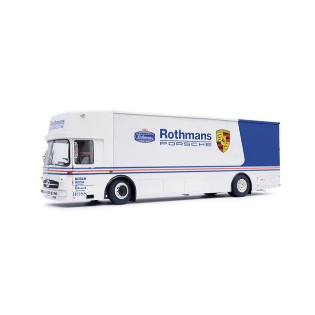 Schuco Mercedes-Benz O317K Porsche Racing Transporter - Rothmans 1:18 Diecast Model Car - detailed collector display model