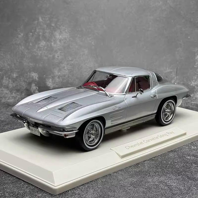 Norev Chevrolet Corvette Sting Ray 1963 Silver 1:18 Diecast Model Car - detailed collector display model