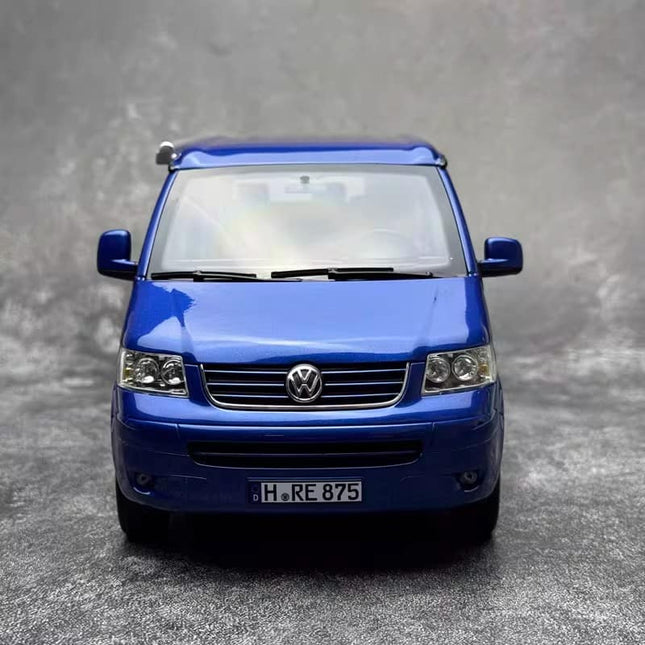 Norev Volkswagen California Camper Van 2003 Blue 1:18 Diecast Model Car - studio product photo of the scale model