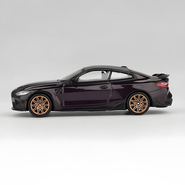 Mini GT BMW M4 Purple 1:64 Diecast Model Car - studio product photo of the scale model