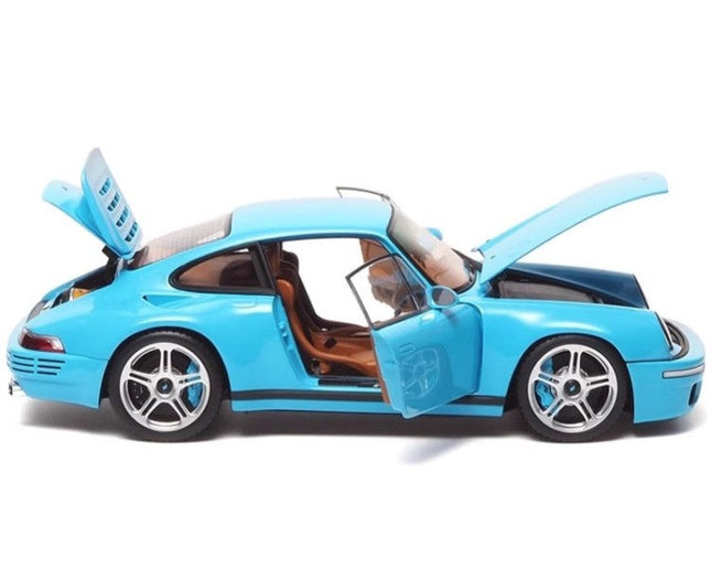 Almost Real RUF CTR Anniversary Edition 2017 Sky Blue 1:18 Diecast Model Car - studio product photo of the scale model