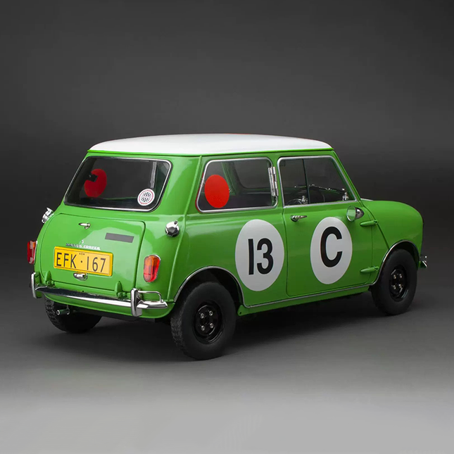Sun Star Mini Cooper S #13 1966 Champion Rally 1:12 Diecast Model Car - studio product photo of the scale model