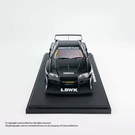 GT Spirit Nissan Skyline GT-R R34 LB-Works Black 1:18 Diecast Model Car - studio product photo of the scale model