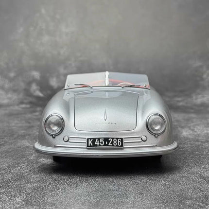 AutoArt Porsche 356 No.1 1948 Silver 1:18 Diecast Model Car - studio product photo of the scale model