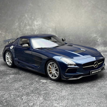 Minichamps Mercedes-Benz SLS AMG Roadster Metallic Blue 1:18 Diecast Model Car - studio product photo of the scale model