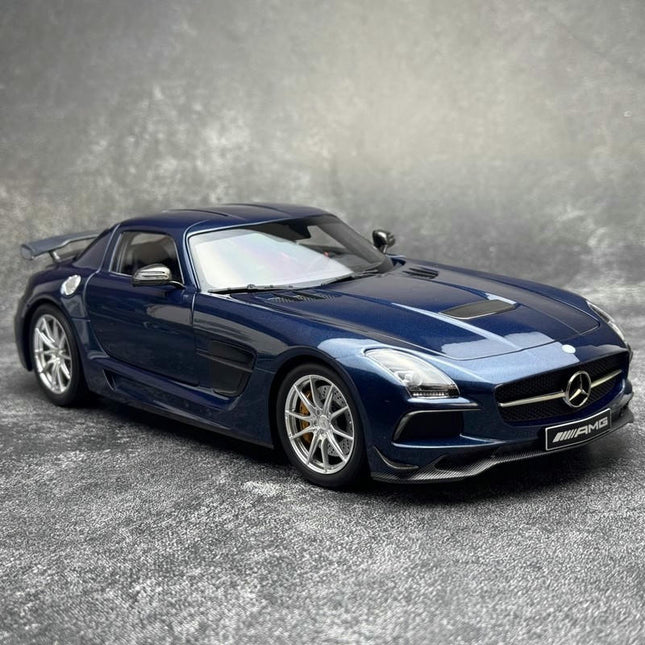 Minichamps Mercedes-Benz SLS AMG Roadster Metallic Blue 1:18 Diecast Model Car - studio product photo of the scale model