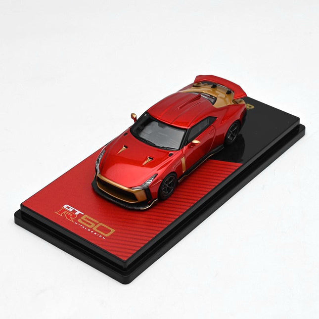 Inno Models Nissan GT-R50 Italdesign Red 1:64 Diecast Model Car - studio product photo of the scale model
