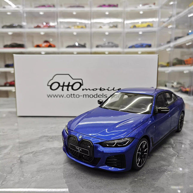 Otto BMW i4 M50 – Blue（OT453） 1:18 Resin Model Car - studio product photo of the scale model