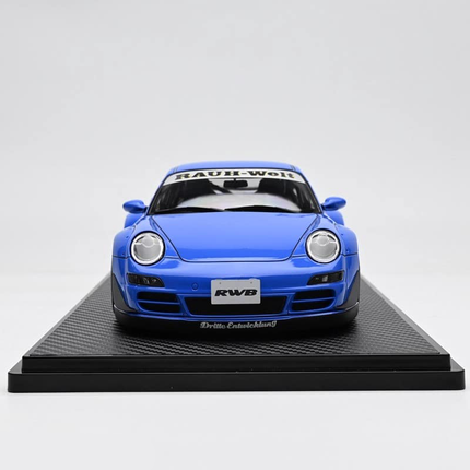 Ignition Model Porsche RWB 997 Widebody Blue 1:18 Resin Model Car - studio product photo of the scale model