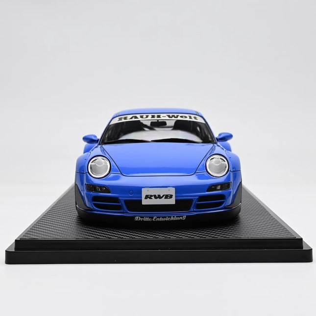 Ignition Model Porsche RWB 997 Widebody Blue 1:18 Resin Model Car - studio product photo of the scale model