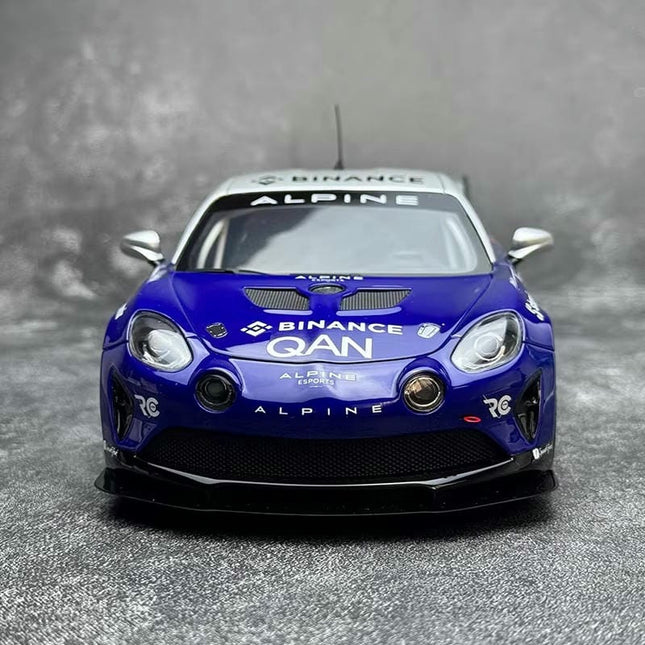 Otto Alpine A110 GT4 EVO 2024 Blue Esports Livery 1:18 Resin Model Car - studio product photo of the scale model