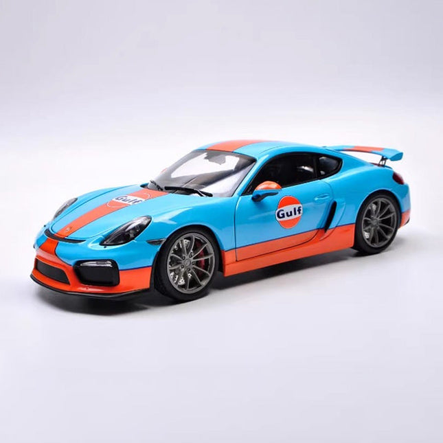 Schuco Porsche Cayman GT4 Gulf Edition 1:18 Diecast Model Car - detailed collector display model