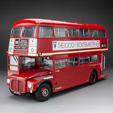 Sun Star London AEC Routemaster Double-Decker Bus 1:24 Diecast Model Bus - studio product photo of the scale model