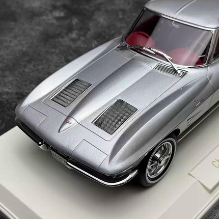 Norev Chevrolet Corvette Sting Ray 1963 Silver 1:18 Diecast Model Car - showroom-quality model replica