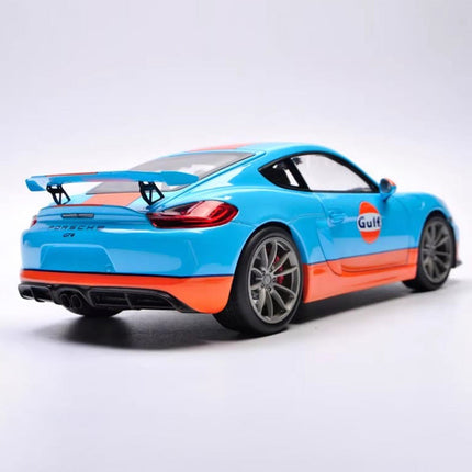 Schuco Porsche Cayman GT4 Gulf Edition 1:18 Diecast Model Car - collectible scale model car