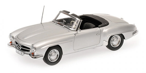 Silver classic convertible diecast model car in 1:18 scale with detailed interior