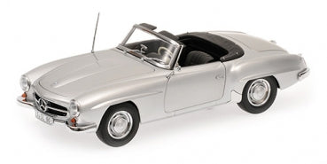 Diecast silver Mercedes-Benz 1:18 scale convertible model car with black interior