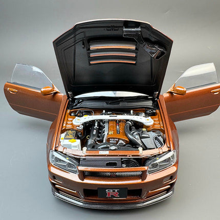 Motorhelix Nissan GT-R R34 Metallic Bronze 1:18 Diecast Model Car - showroom-quality model replica