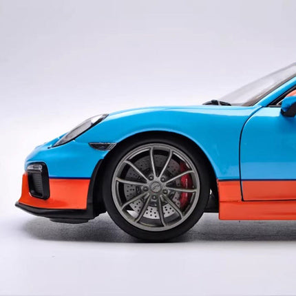Schuco Porsche Cayman GT4 Gulf Edition 1:18 Diecast Model Car - fine detailed model replica