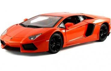 1:18 scale orange diecast model car with detailed exterior and open door