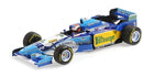 1:18 scale diecast Benetton Renault F1 model car in blue and yellow with detailed decals
