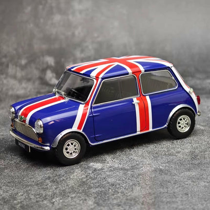 Tiny Mini Cooper Morris 1300 Union Jack 1:18 Diecast Model Car - studio product photo of the scale model