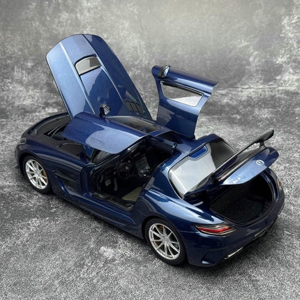Minichamps Mercedes-Benz SLS AMG Roadster Metallic Blue 1:18 Diecast Model Car - hand-finished display model