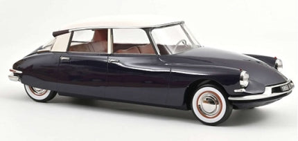 1:18 scale diecast model of classic black and white Citroen DS car with whitewall tires