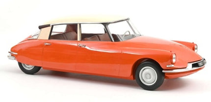 1:18 scale red classic diecast model car with cream roof, vintage styling, detailed interior