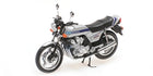 1:18 scale diecast model of a classic silver motorcycle with black seat and chrome details