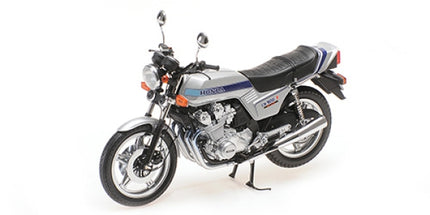 1:18 scale diecast model of a silver Honda CBX 1000 motorcycle on white background
